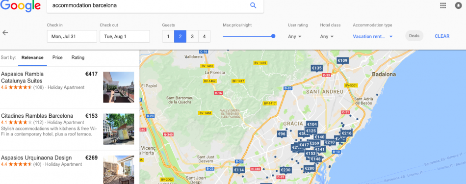 Google test vakantieverhuur via hotel-zoekresultaten