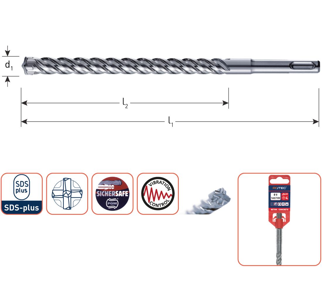 Libilé Hamerboor, SDS-plus, QUATTRO-X 202.1200, 12,0 X 160mm 1