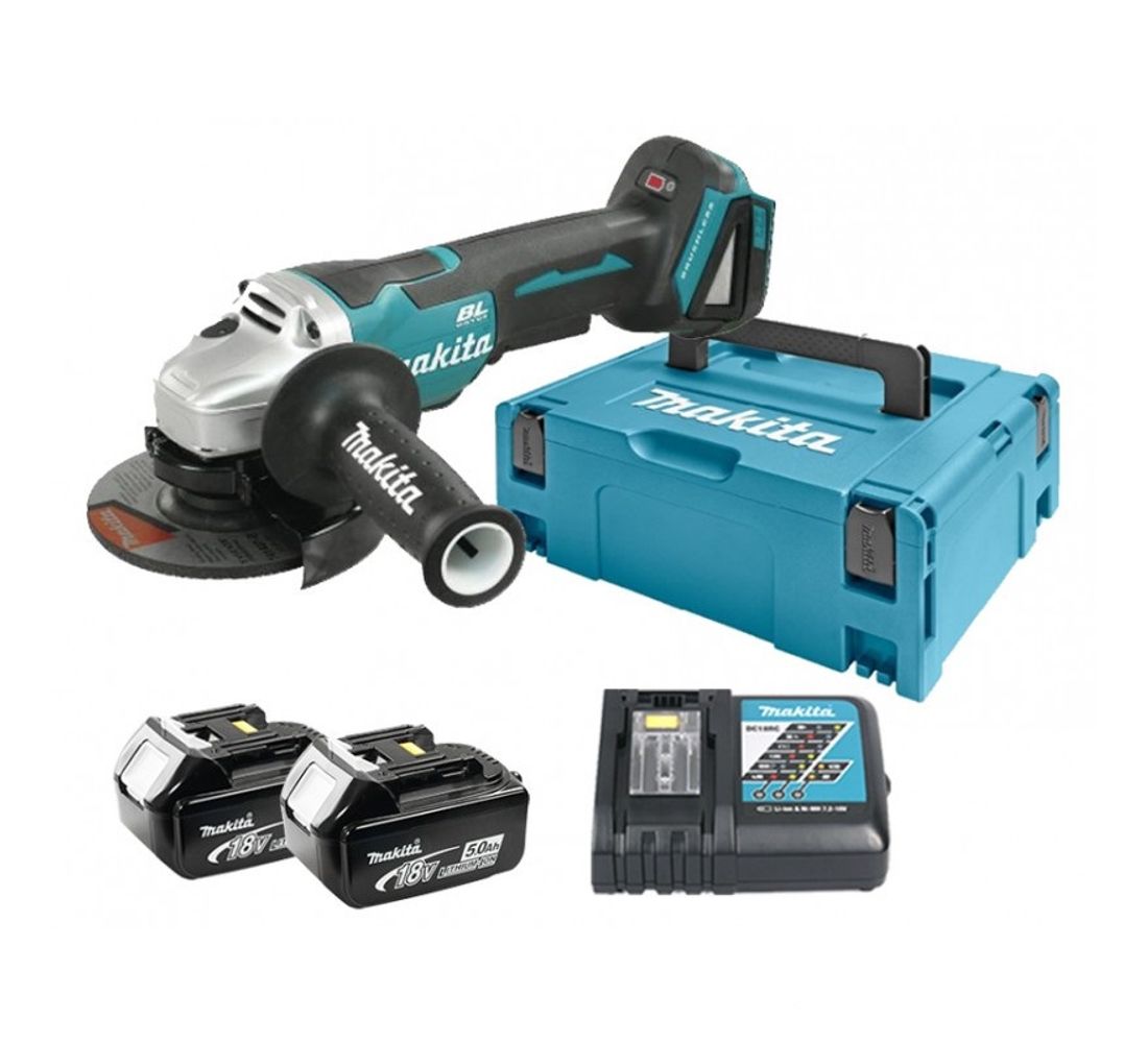 Makita DGA505RTJ 18V 5,0Ah Haakse slijper 125 mm in M-Box met accu's en lader 1