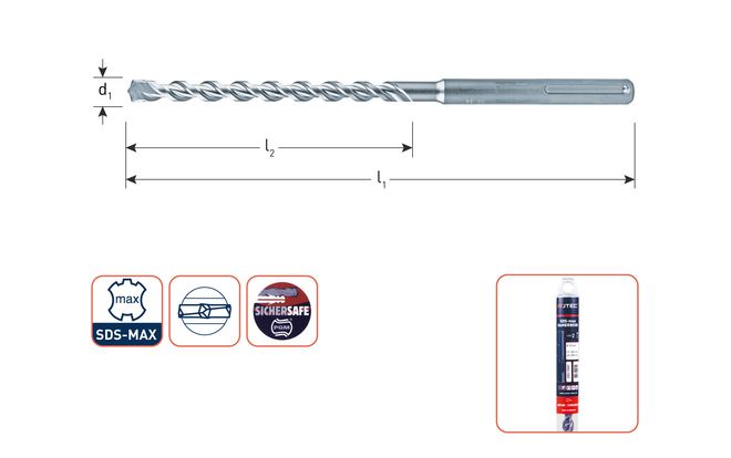 Hamerboor, SDS-max, 2-snijder 203.1201, 12 x 340mm