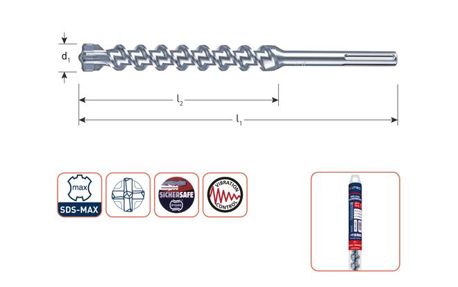 Hamerboor, SDS-max, QUATTRO-X, 4-snijder 203.1211, 12,0 x 340mm