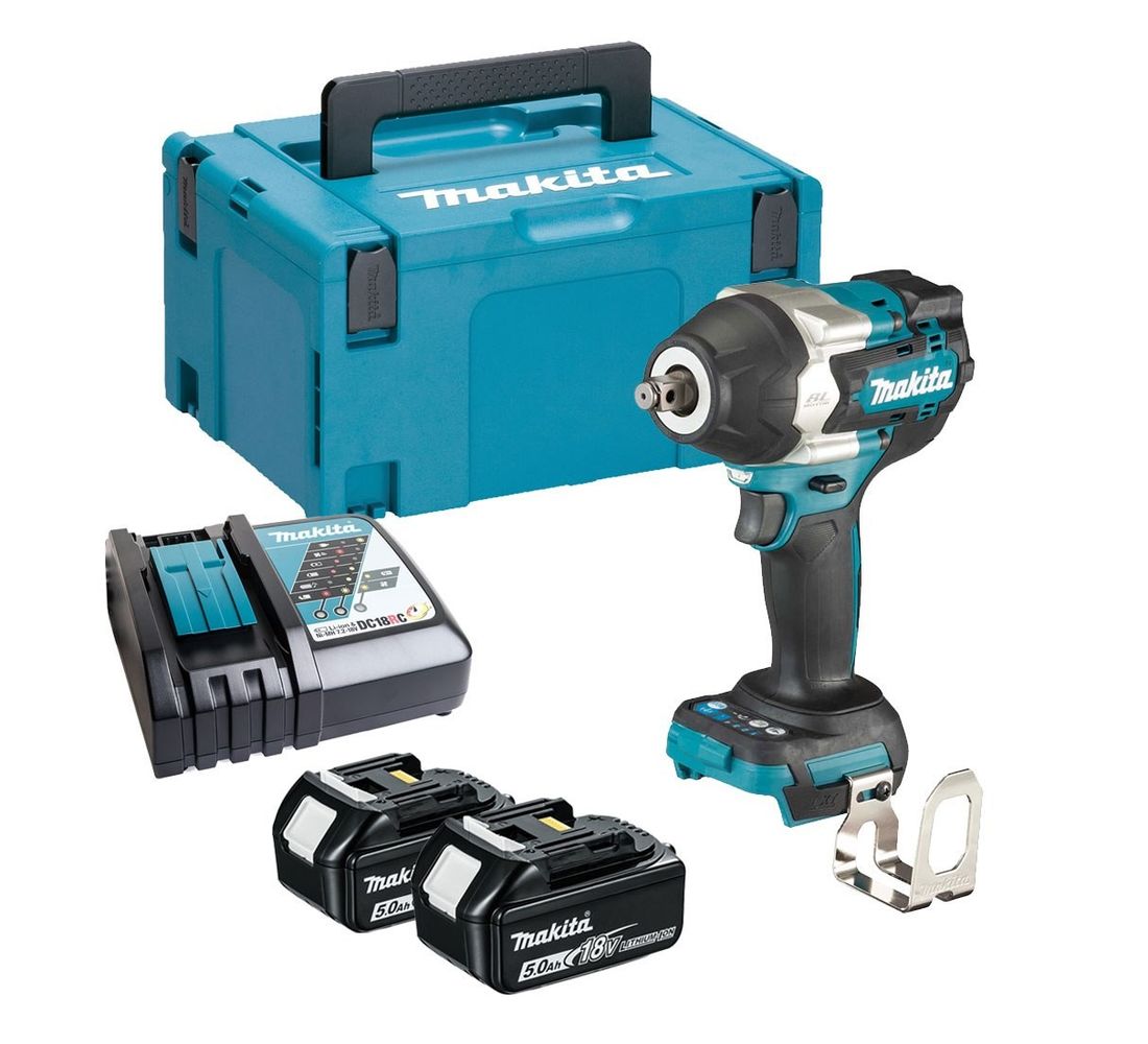 Makita DTW700RTJ Slagmoersleutel18 V 5,0 Ah accu (2 st), snel lader, in box 1