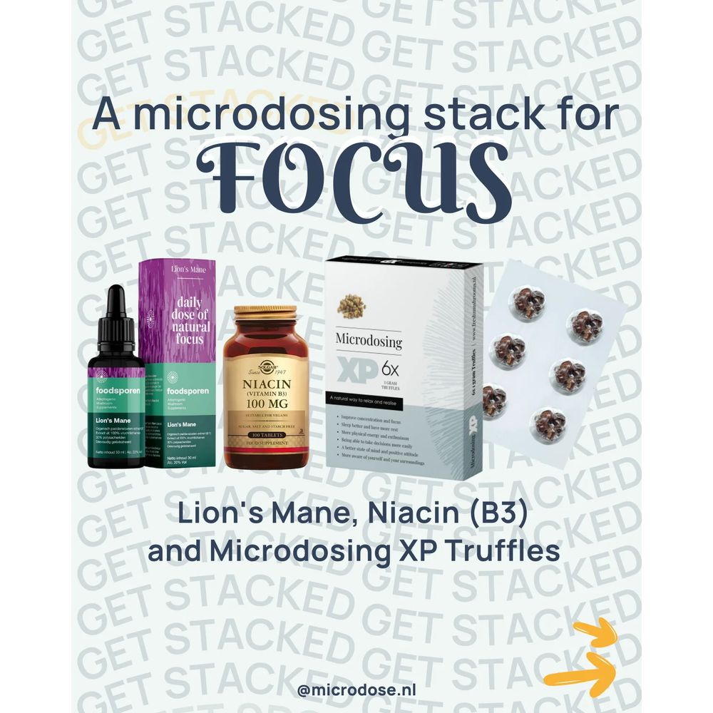 Microdose - Stamets Stack Lion's Mane Capsules + Microdosing XP Truffles +  Niacin