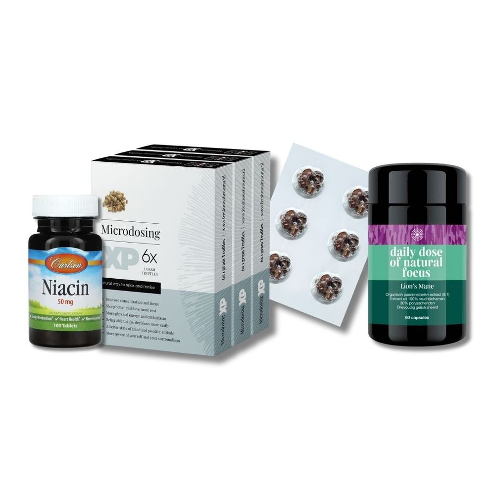Microdose - Stamets Stack Lion's Mane Capsules + Microdosing XP Truffles +  Niacin