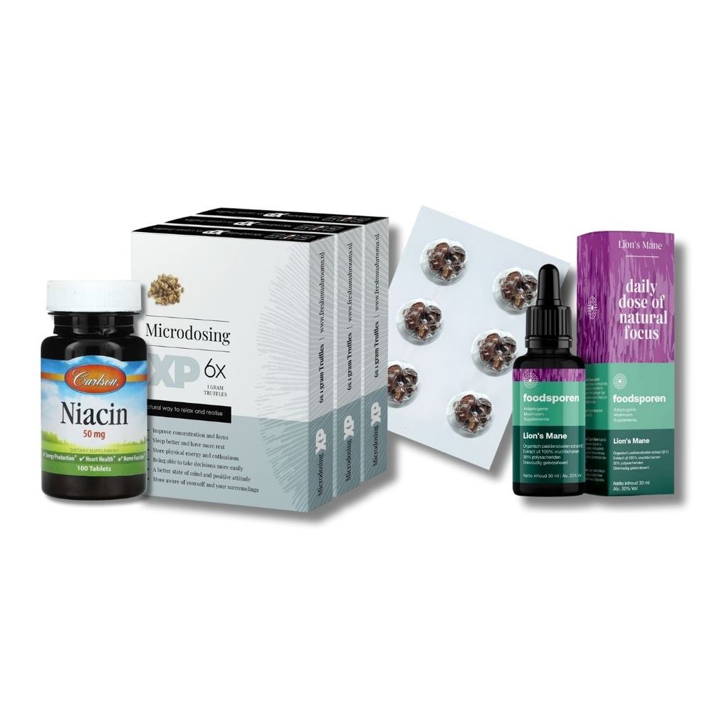 Microdose - Stamets Stack Lion's Mane Capsules + Microdosing XP Truffles +  Niacin