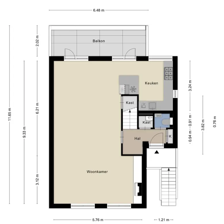 Plattegrond 2 van Kleine Dorpsstraat 12A
