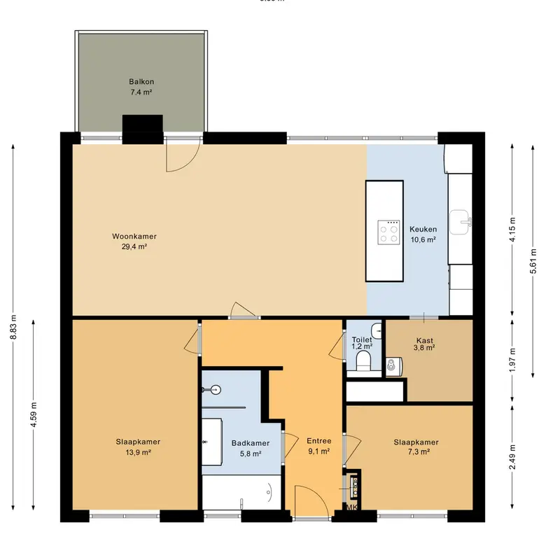 Plattegrond 1 van Heiligeweg 38A