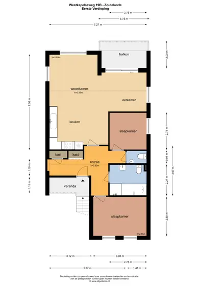 Plattegrond 2 van Westkapelseweg 19B