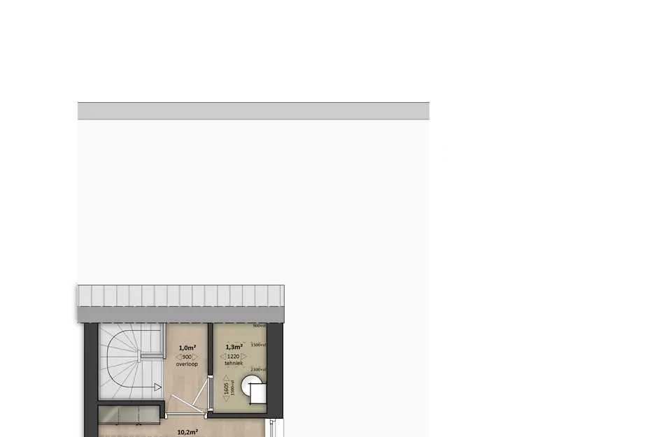 Verdieping -hoek-/tussenwoningen (type 3B), bouwnummer 342 