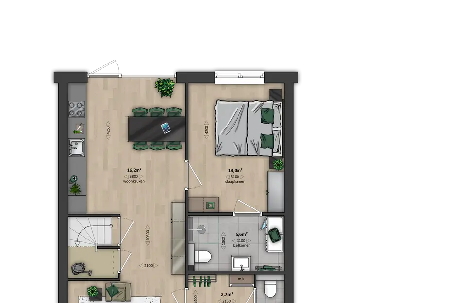 Verdieping -hoek-/tussenwoningen (type 3A), bouwnummer 343 