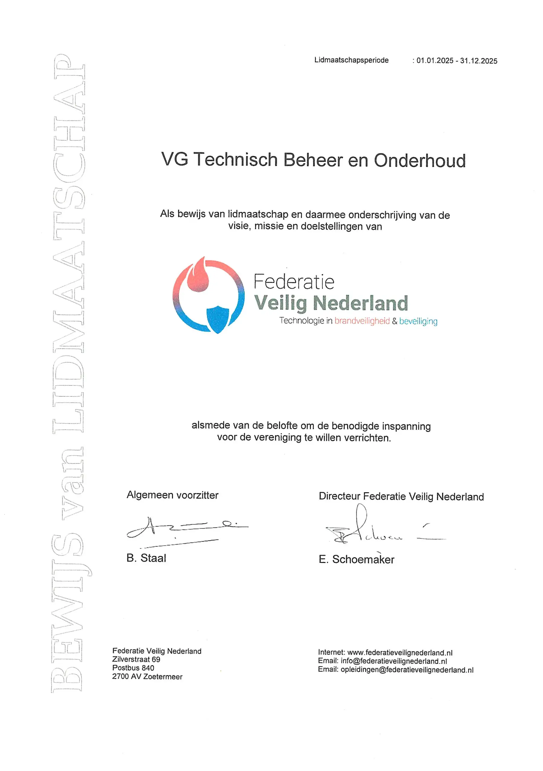 Lidmaatschap Federatie Veilig Nederland (Voormalig Vebon)