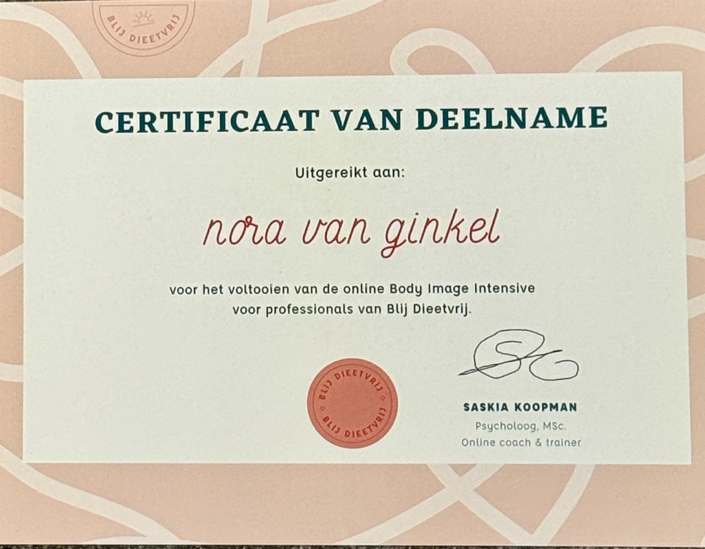 Weer een opleiding verder met een mooie certificaat